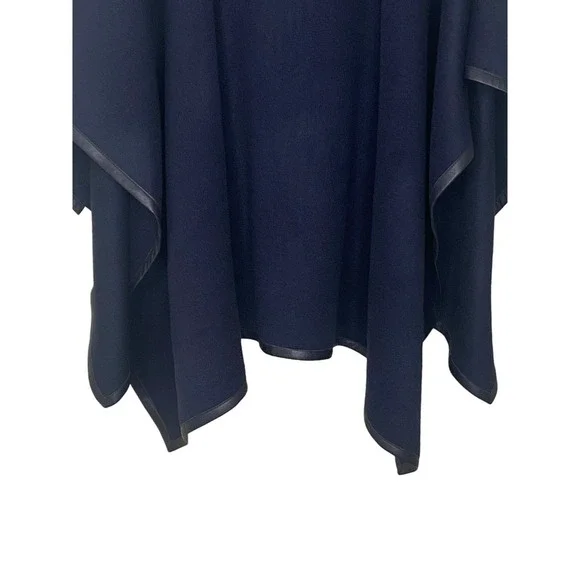 Stick & Ball Navy Blue Baby Alpaca Lambskin Leather Trimmed Poncho NWT $425.00 - Picture 10 of 15